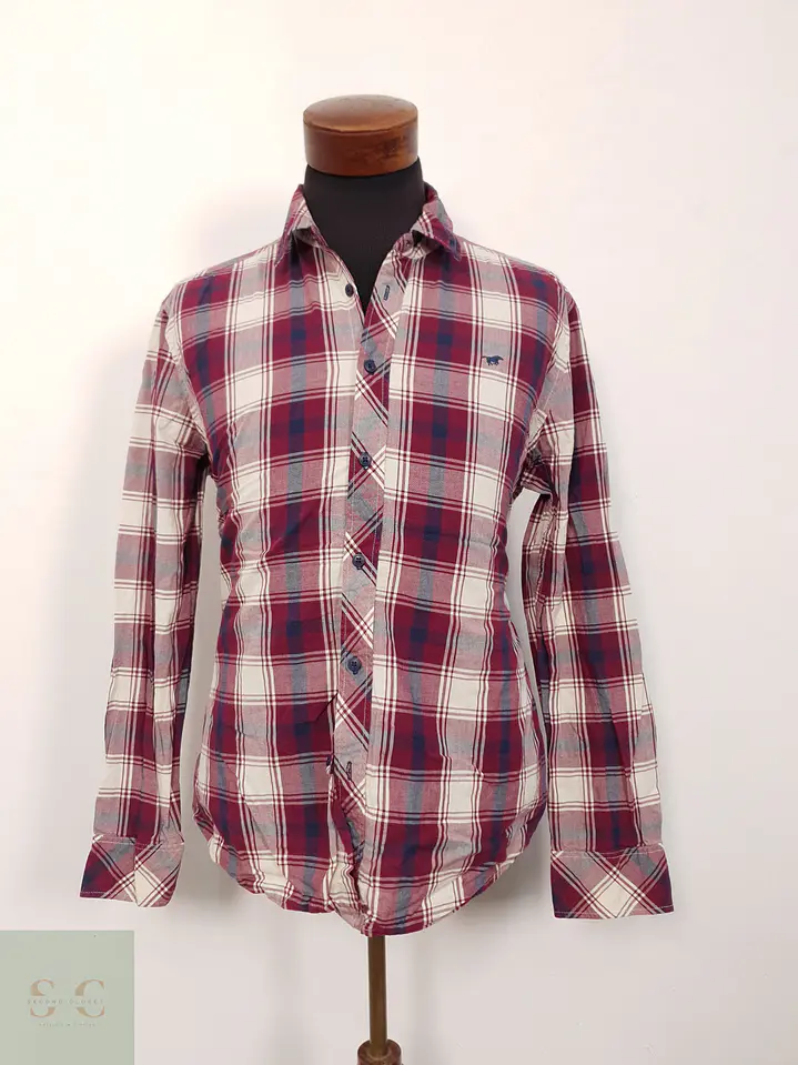 Camisa Hombre Mustang Burdeos Cuadros Talla L SLIM 1