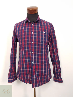 Camisa Hombre Clockhouse Rojo Azul Cuadros Talla L SLIM