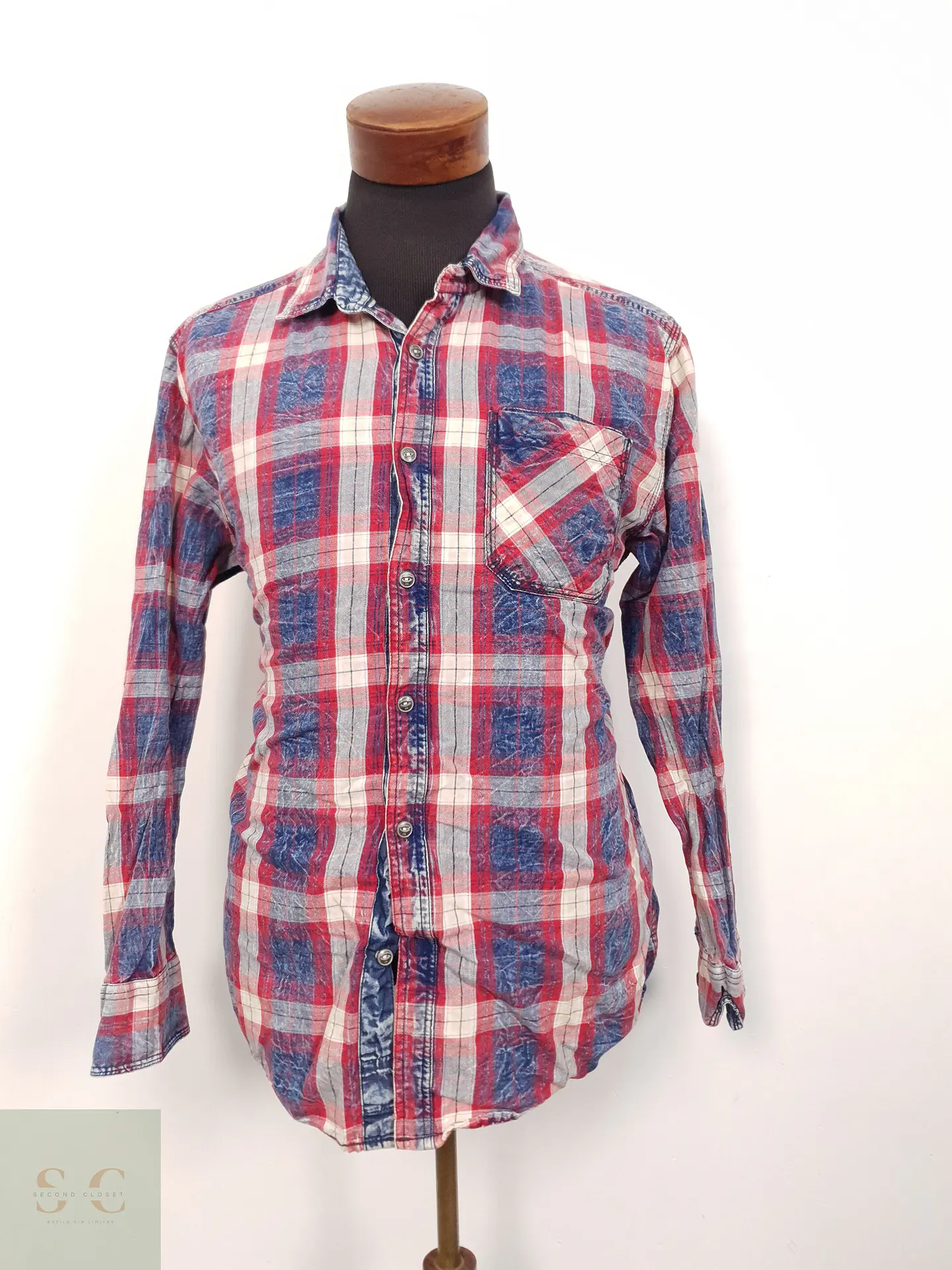 Camisa Hombre Tom Tompson Rojo Azul Blanco Cuadros Talla XL 1
