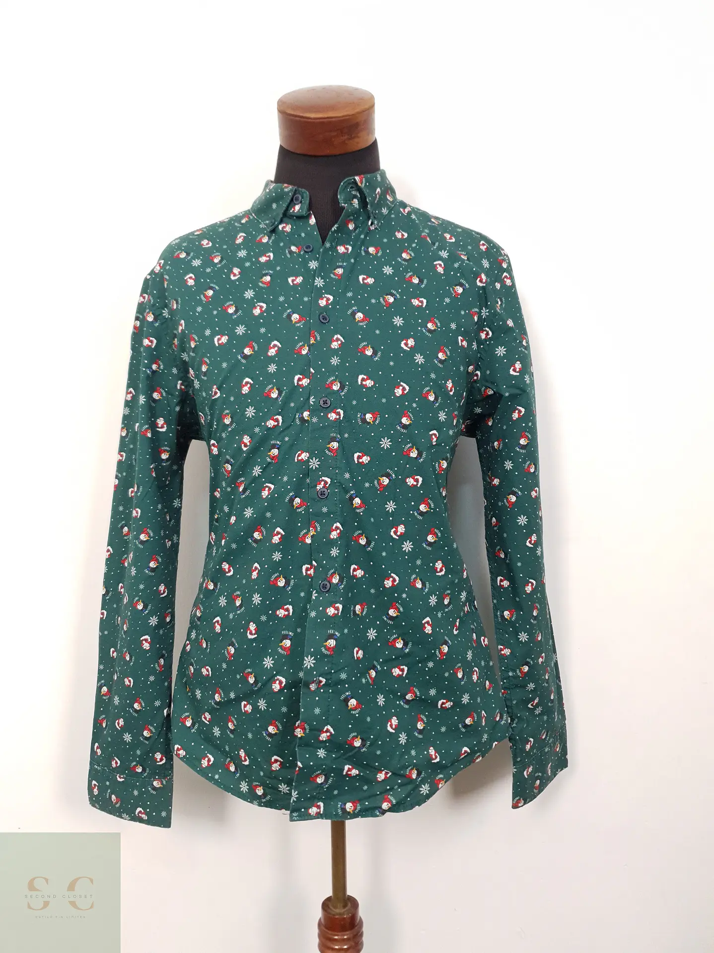 Camisa Hombre CYA Verde Navideña Talla L SLIM 1