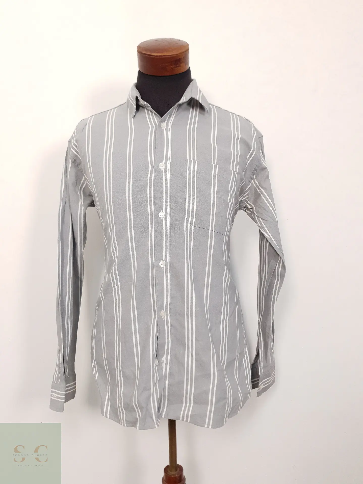 Camisa Hombre Camel Gris Rayas Talla XL 1