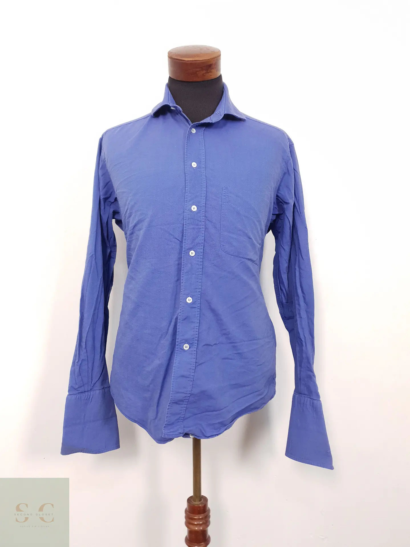 Camisa Hombre Vintage Azul Liso Talla M 1