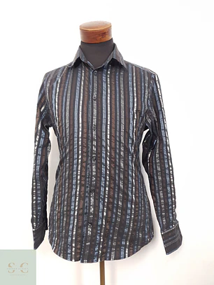 Camisa Hombre H&M Negro Café Azul Rayas Talla M