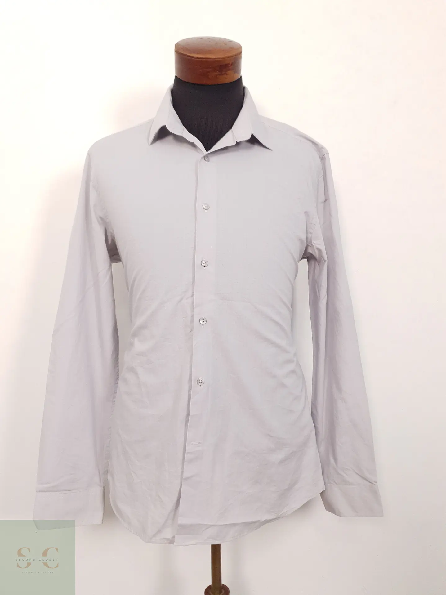 Camisa Hombre Primark Gris Liso Talla L SLIM 1