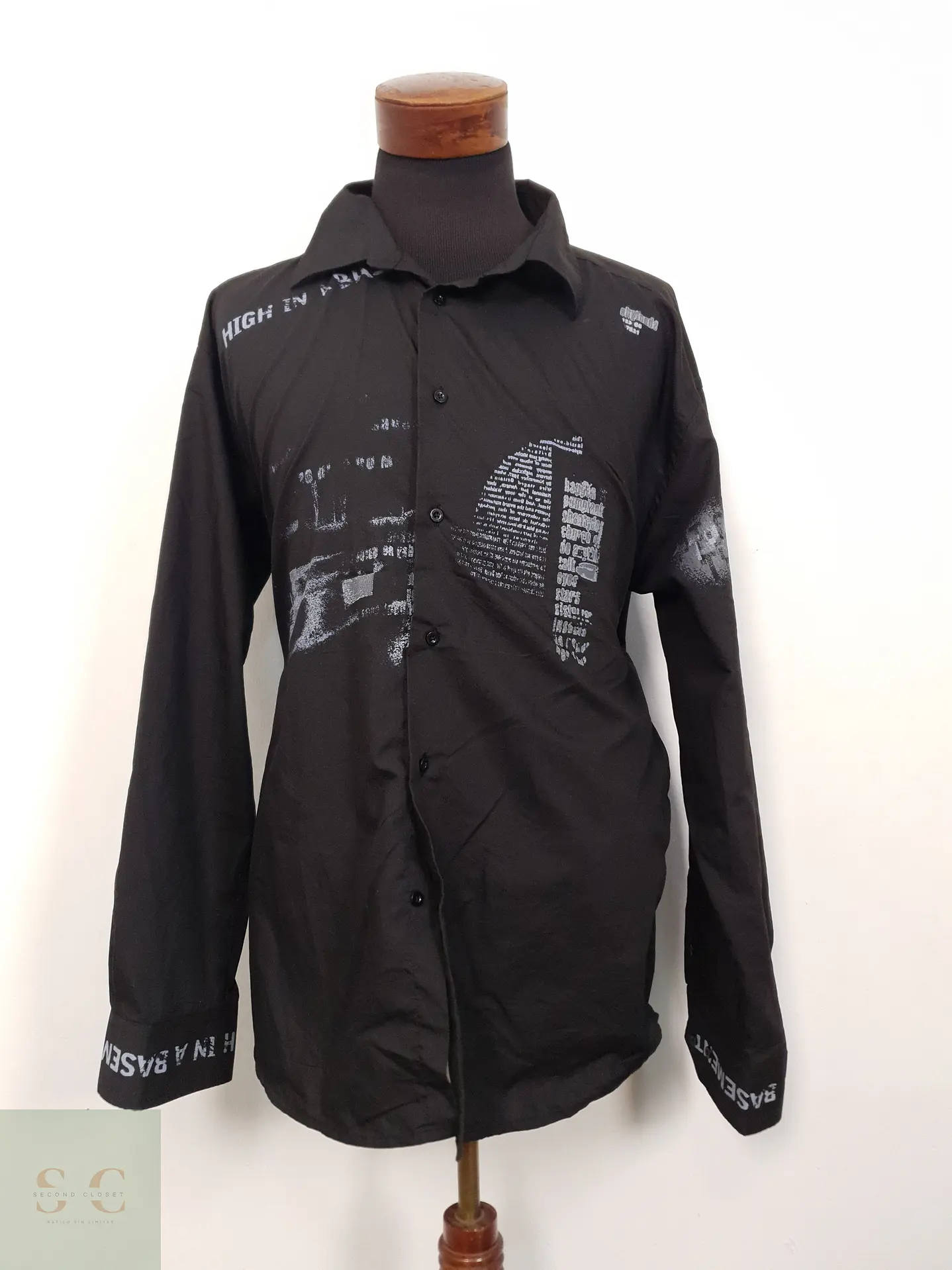 Camisa Hombre Vintage Negro Letras Talla XXXL 1