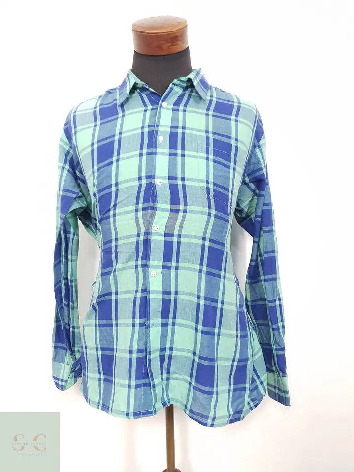 Camisa Hombre Vintage Azul Verde Cuadros Talla XL 1