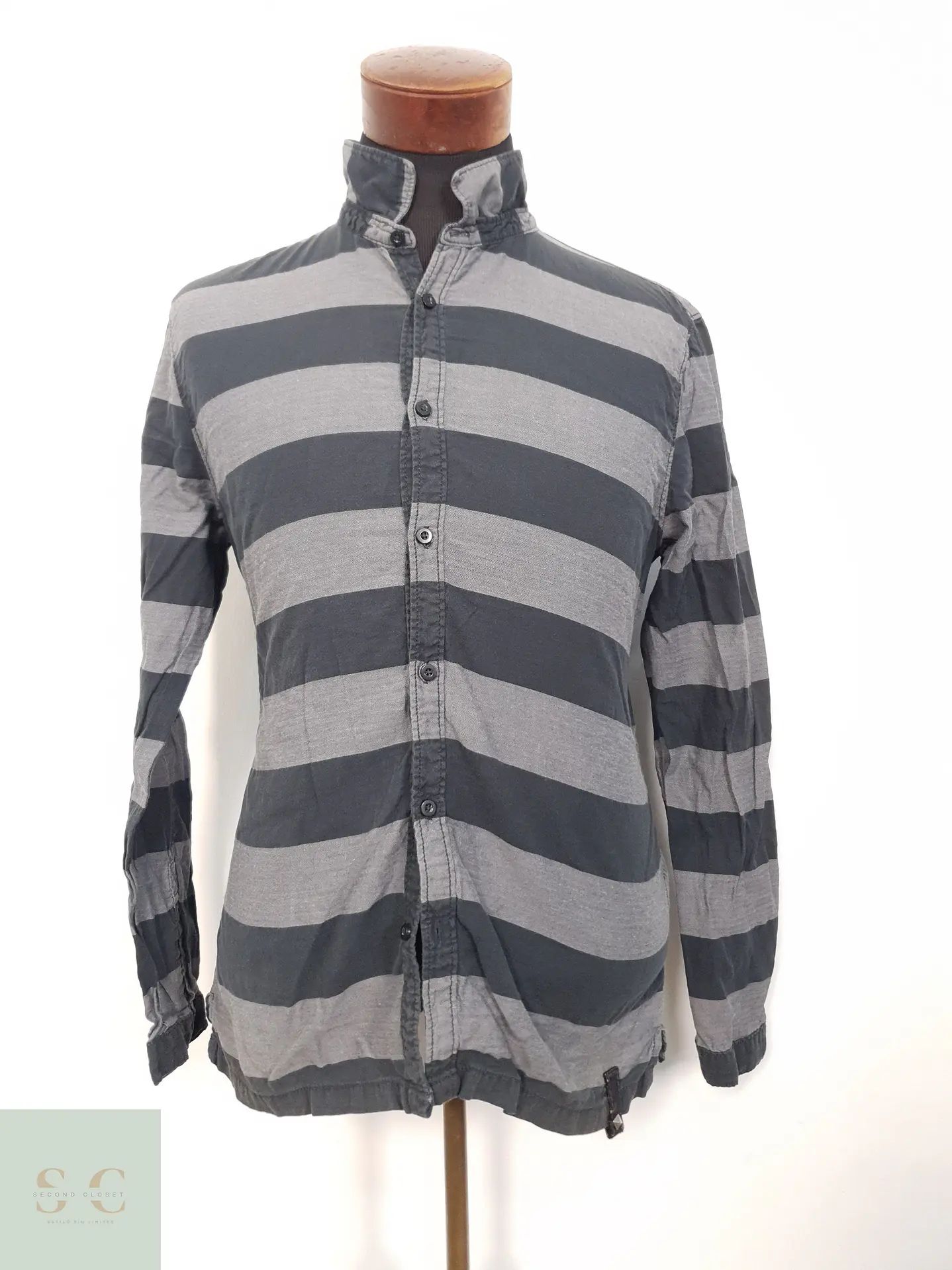 Camisa Hombre Vintage Gris Negro Talla L 1