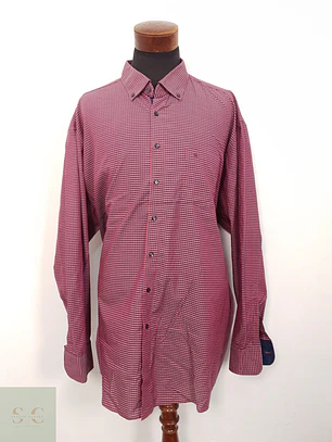 Camisa Hombre Casamoda Burdeos Azul Cuadros Talla 4XL