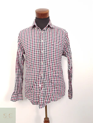 Camisa Hombre Casamoda Burdeos Azul Cuadros Talla M