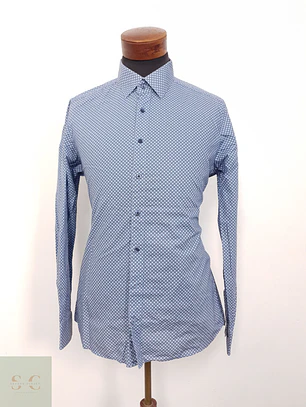 Camisa Hombre Olymp Azul Microcuadros Talla M