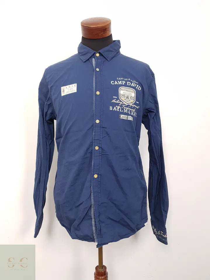 Camisa Hombre Camp David Azul Letras Talla L 1