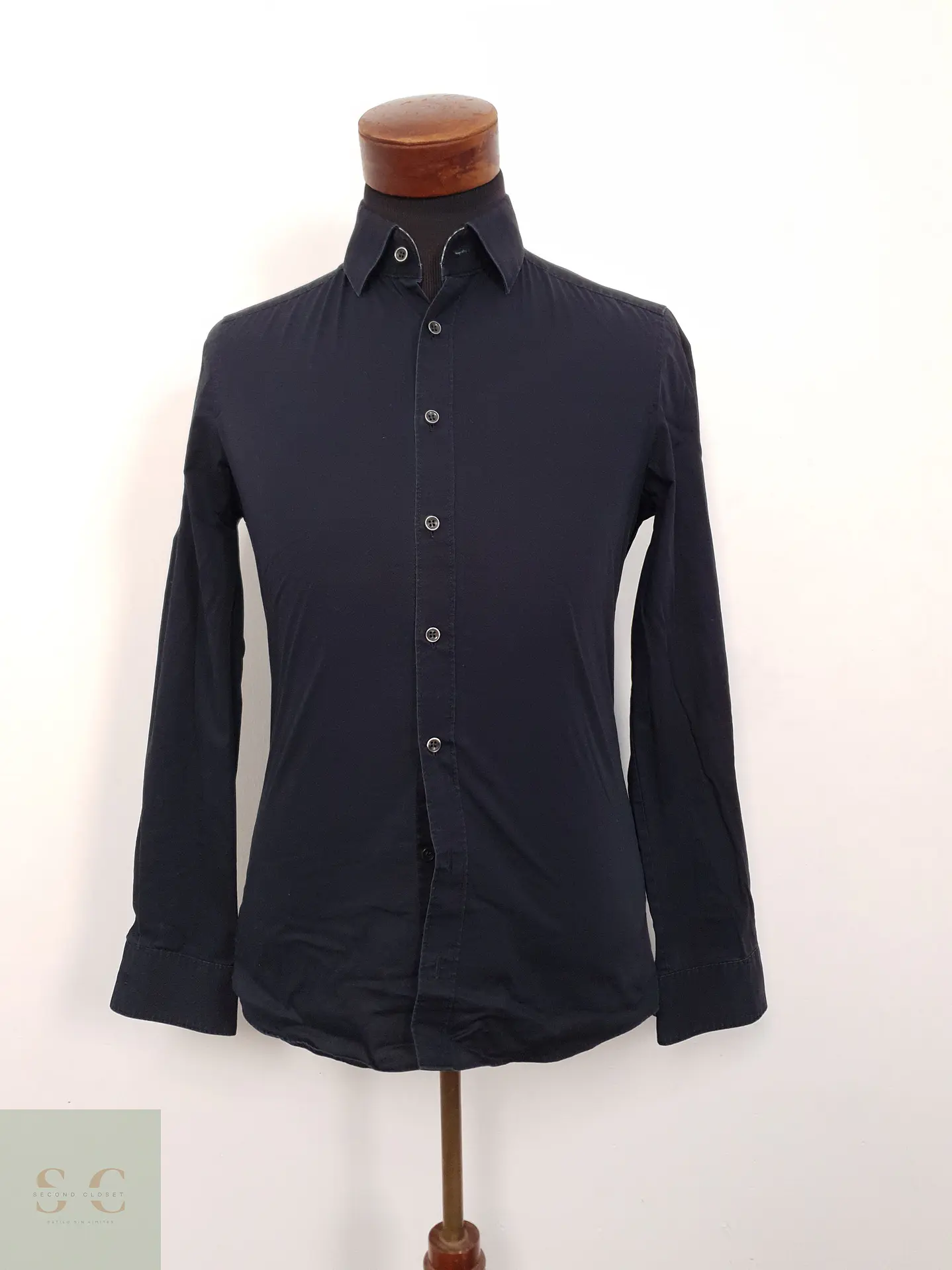 Camisa Hombre Olymp Negro Liso Talla S 1