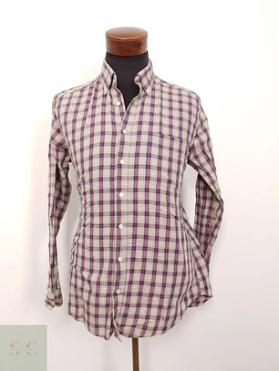 Camisa Hombre Canda Rojo Beige Azul Cuadros Talla M