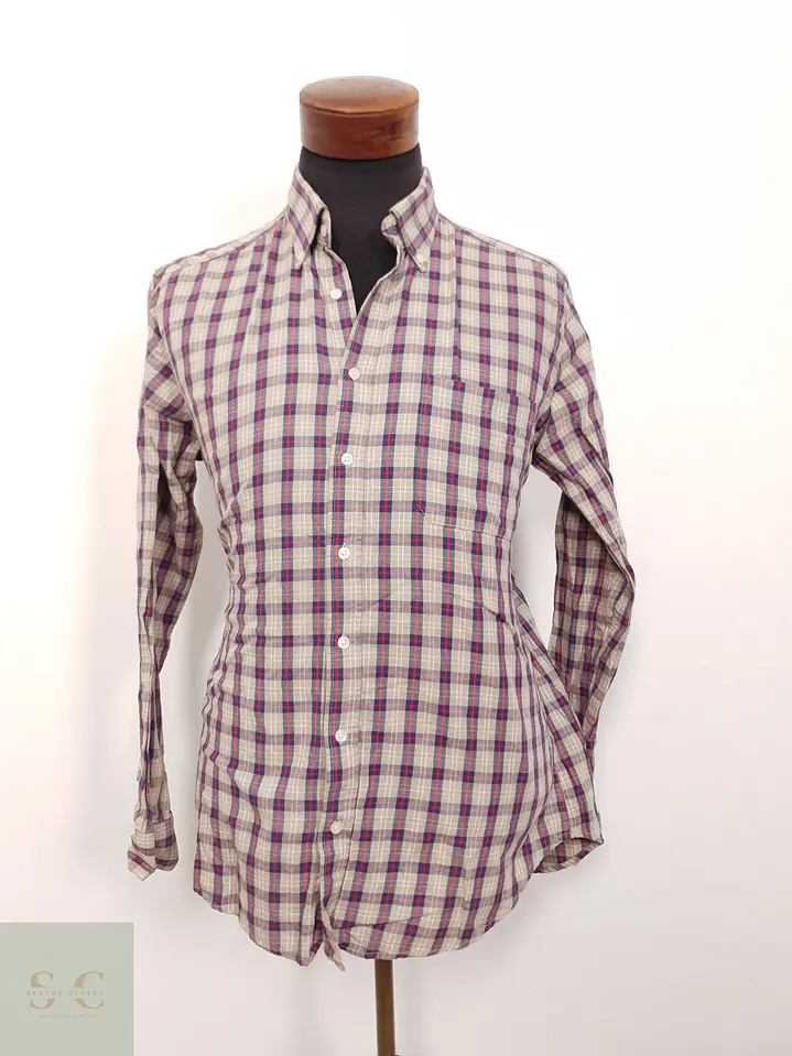 Camisa Hombre Canda Rojo Beige Azul Cuadros Talla M 1