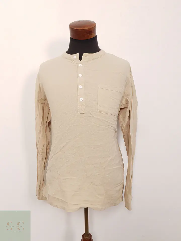Camisa Hombre Vintage Beige Liso Talla XXL 1