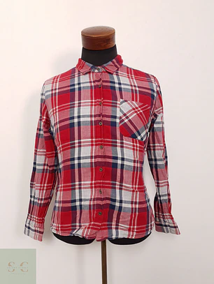 Camisa Hombre Vintage Rojo Azul Cuadros Talla M