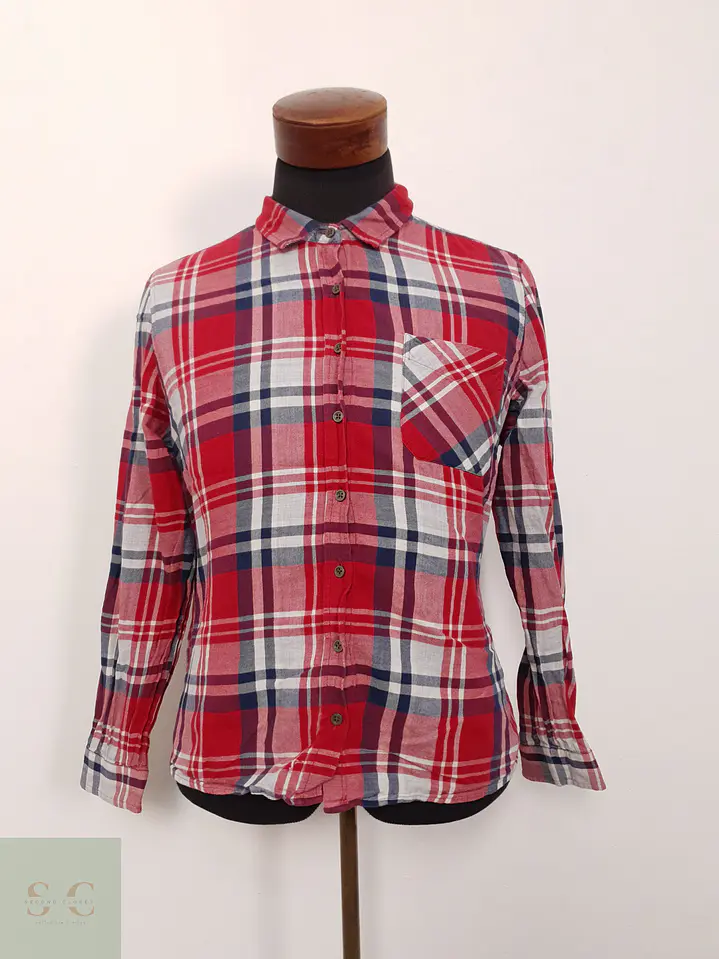 Camisa Hombre Vintage Rojo Azul Cuadros Talla M 1