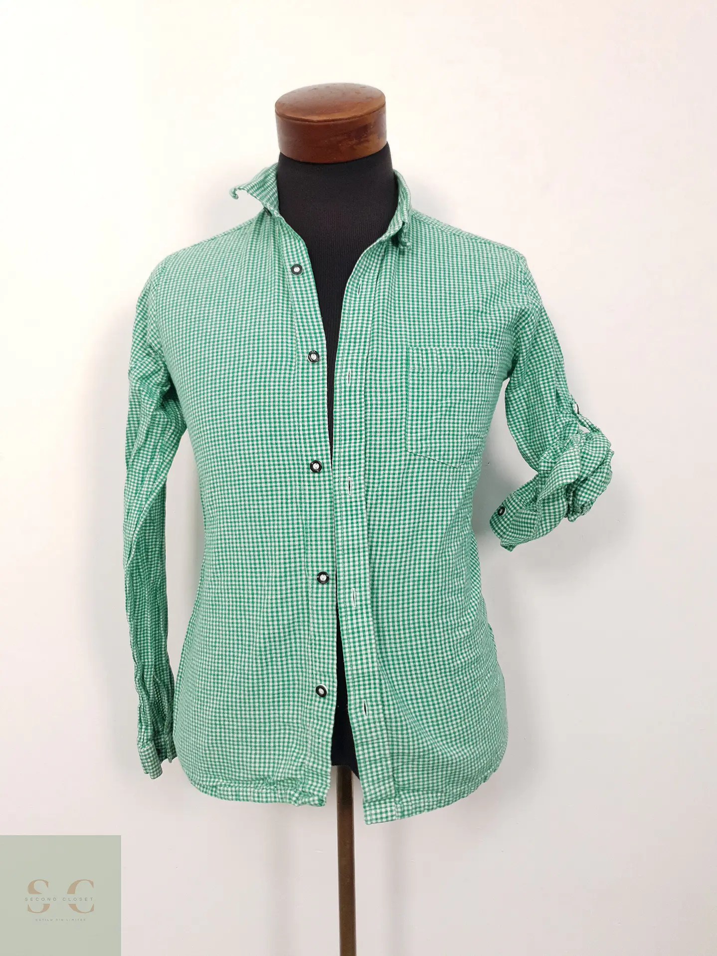 Camisa Hombre Isar Trachten Verde Microcuadros Talla XS 1