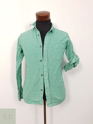 Camisa Hombre Isar Trachten Verde Microcuadros Talla XS