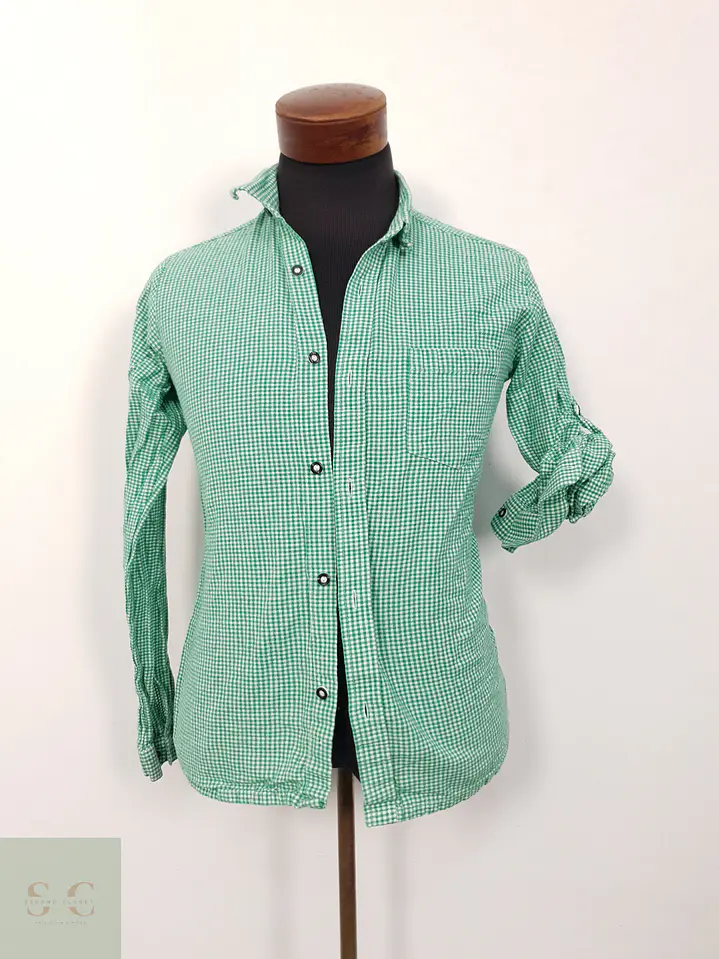 Camisa Hombre Isar Trachten Verde Microcuadros Talla XS 1