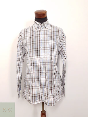 Camisa Hombre Marvelis Celeste Marron Cuadros Talla L