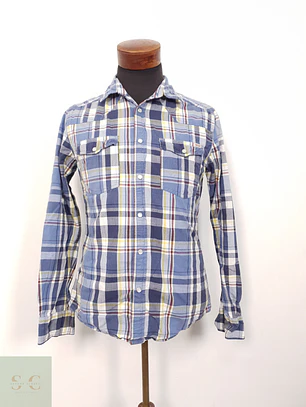 Camisa Hombre Vintage Cloth Azul Cuadros Talla S