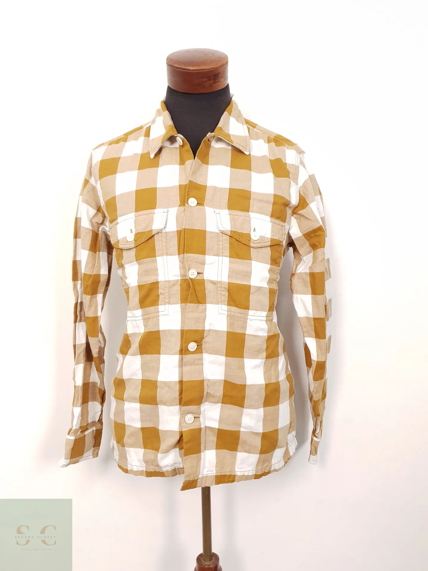 Camisa Hombre Hugo Boss Café Blanco Cuadros Talla M 1