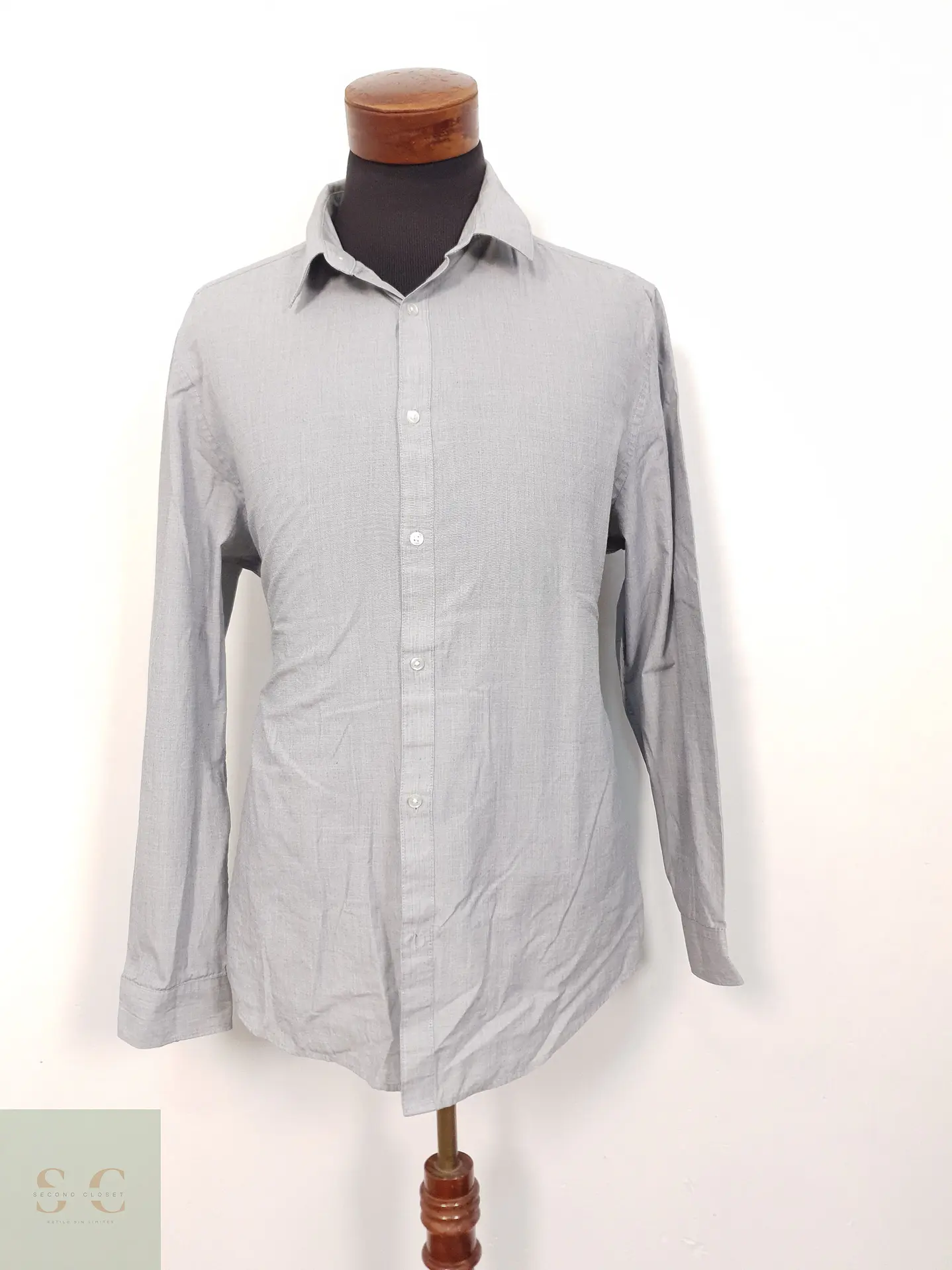 Camisa Hombre H&M Gris Liso Talla XXL 1