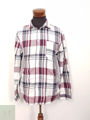 Camisa Hombre Angelo Litrico Blanco Burdeos Cuadros Grandes Talla XL