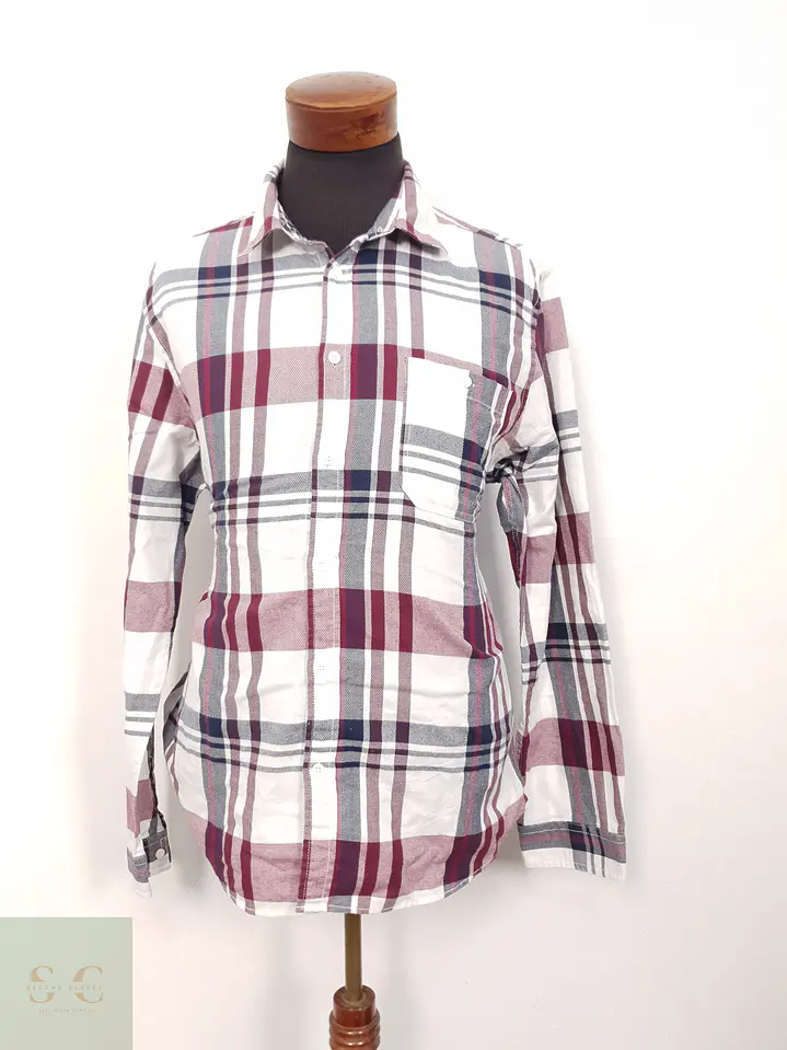 Camisa Hombre Angelo Litrico Blanco Burdeos Cuadros Grandes Talla XL 1