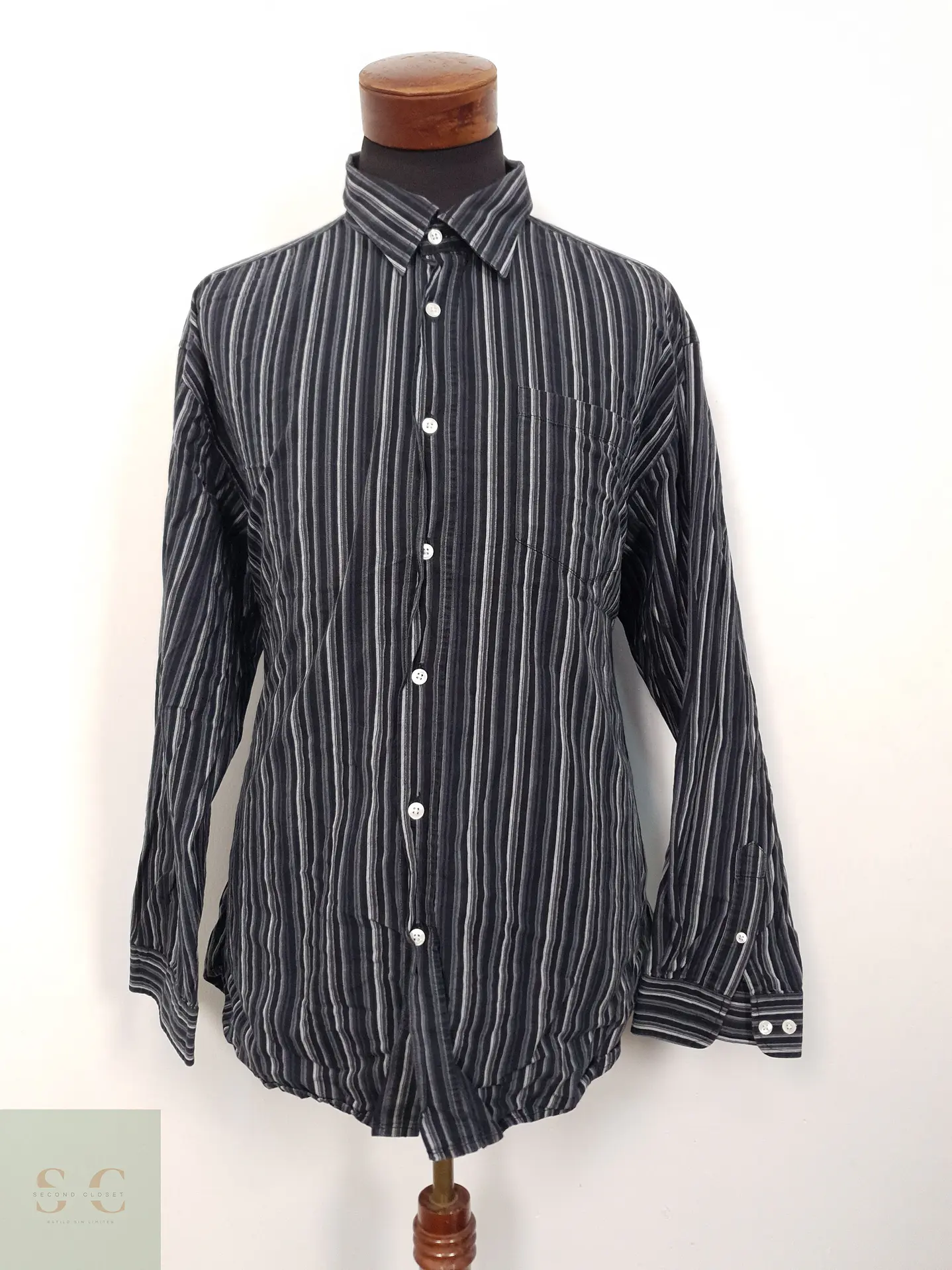 Camisa Hombre Vanvaan Negro Gris Rayas Talla XXL 1