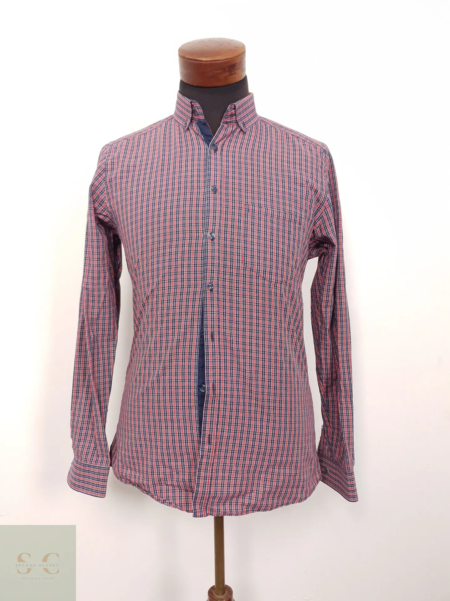 Camisa Hombre Angelo Litrico Rojo Azul Rombos Talla S 1