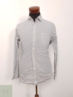 Camisa Hombre Casamoda Blanco Lunares Rojo Gris Talla L