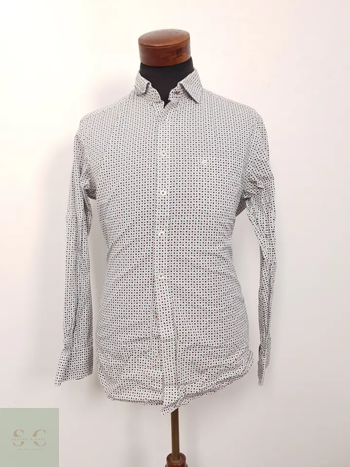 Camisa Hombre Casamoda Blanco Lunares Rojo Gris Talla L 1