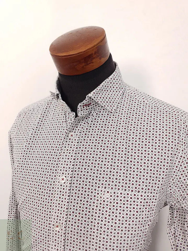 Camisa Hombre Casamoda Blanco Lunares Rojo Gris Talla L 3