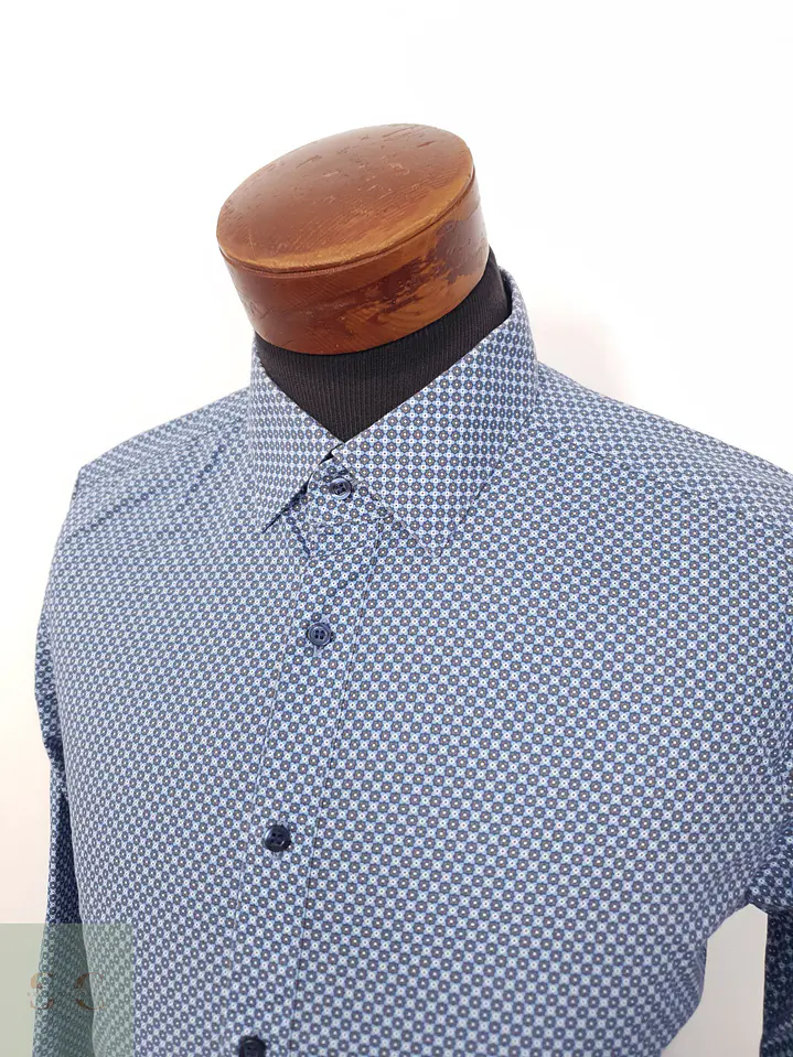 Camisa Hombre Olymp Azul Microcuadros Talla M 2