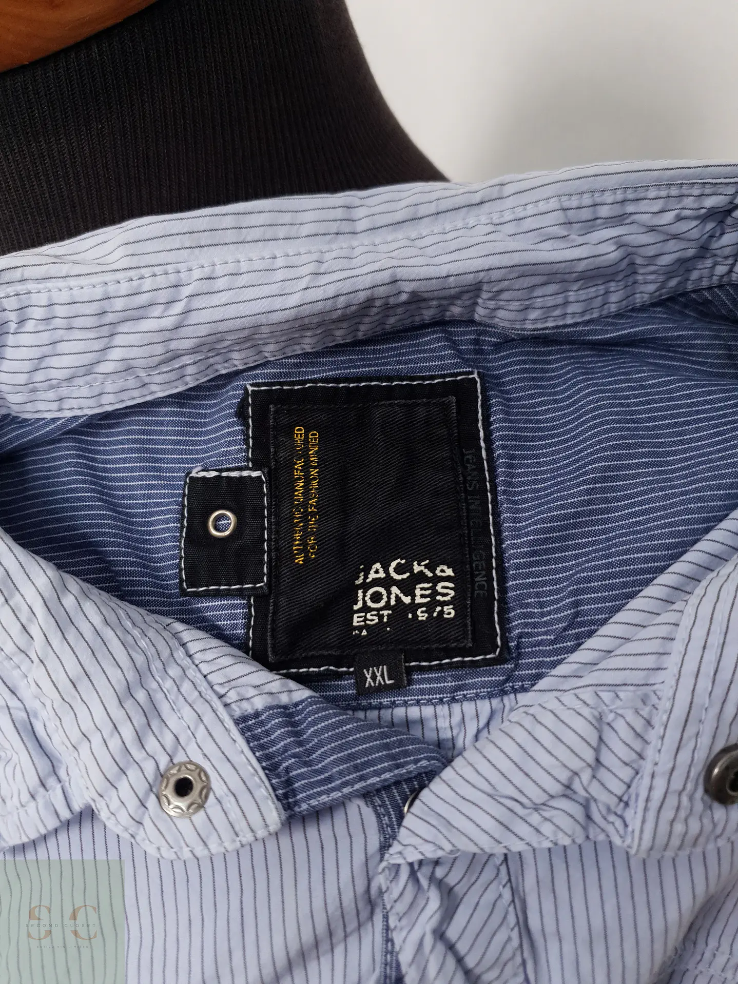 Camisa Hombre Jack & Jones Celeste Rayas Talla XXL 3