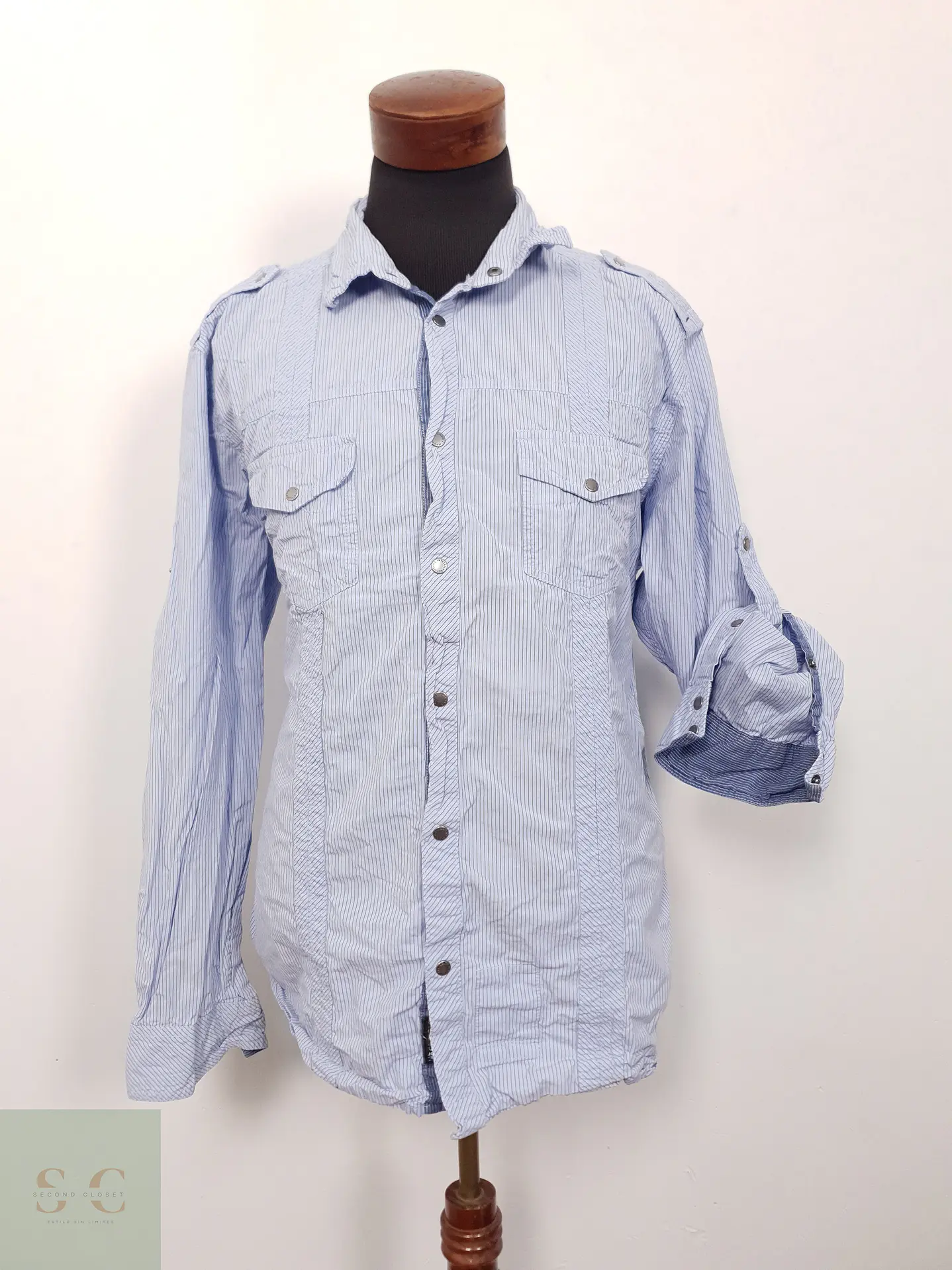 Camisa Hombre Jack & Jones Celeste Rayas Talla XXL 1