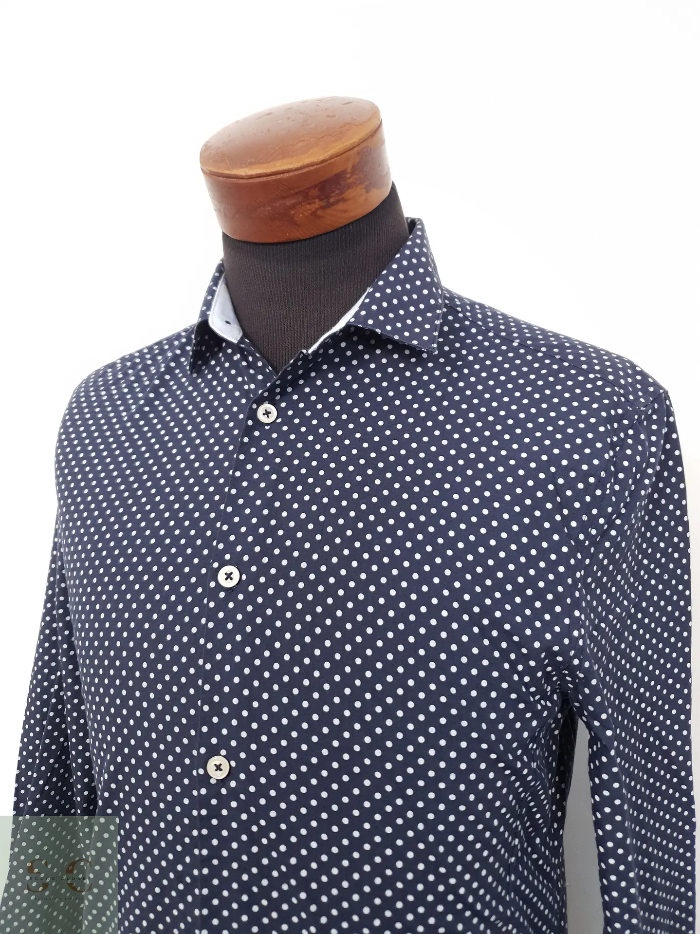 Camisa Hombre H&M Azul Lunares Talla M 2