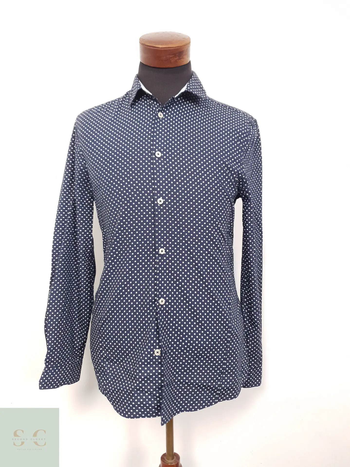 Camisa Hombre H&M Azul Lunares Talla M 1