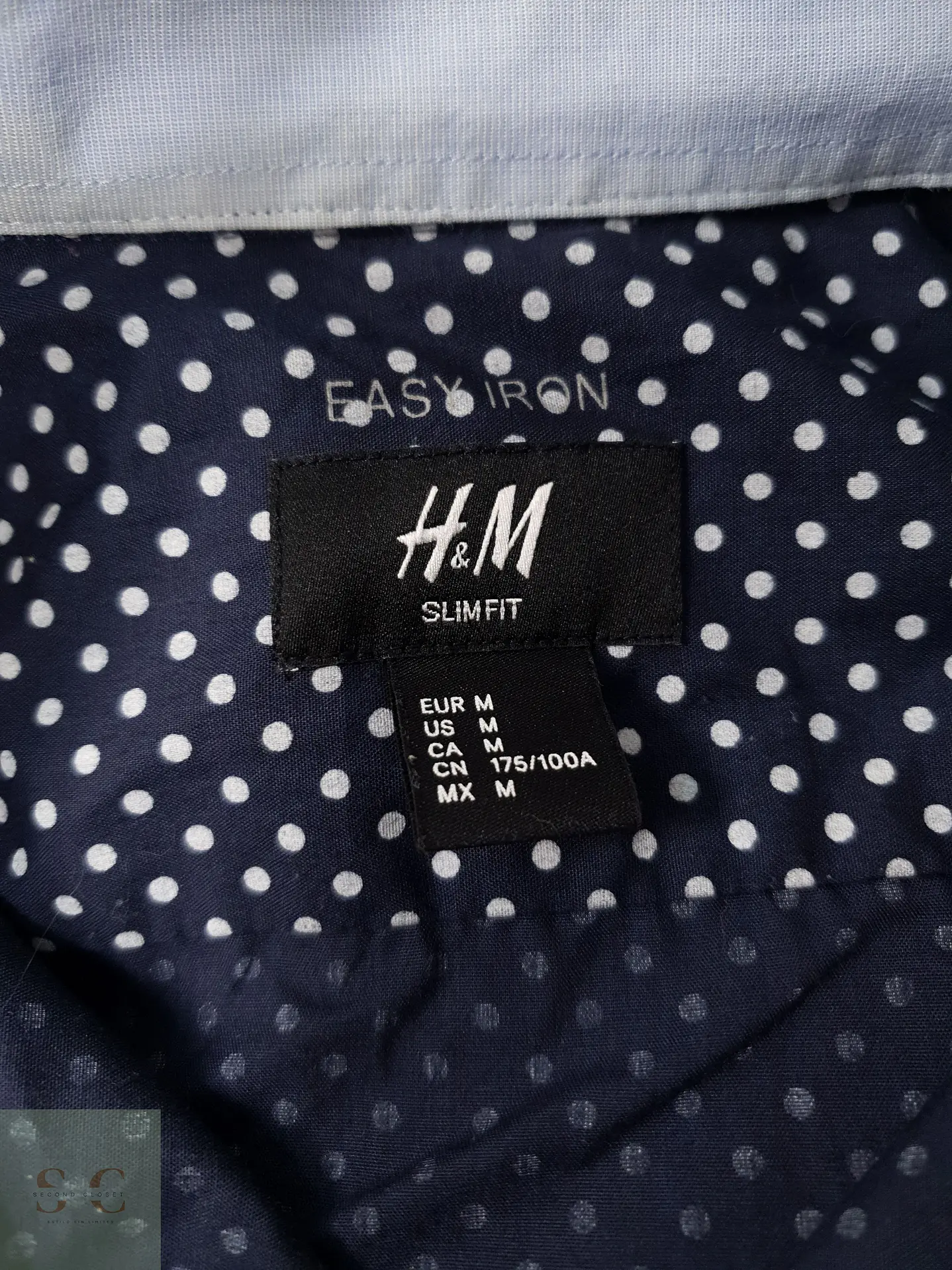 Camisa Hombre H&M Azul Lunares Talla M 3