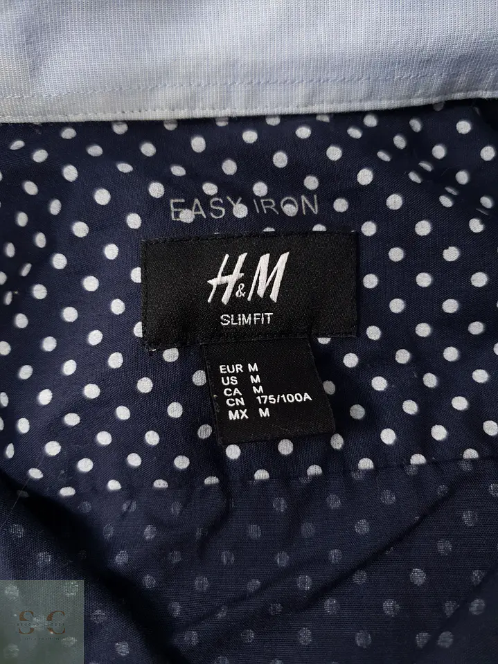 Camisa Hombre H&M Azul Lunares Talla M 3