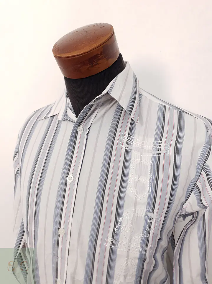 Camisa Hombre Southern Blanca Azul Gris Rayas Talla S 2