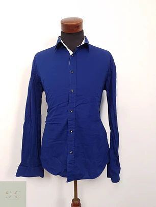 Camisa Hombre Vintage Azul Liso Talla XL