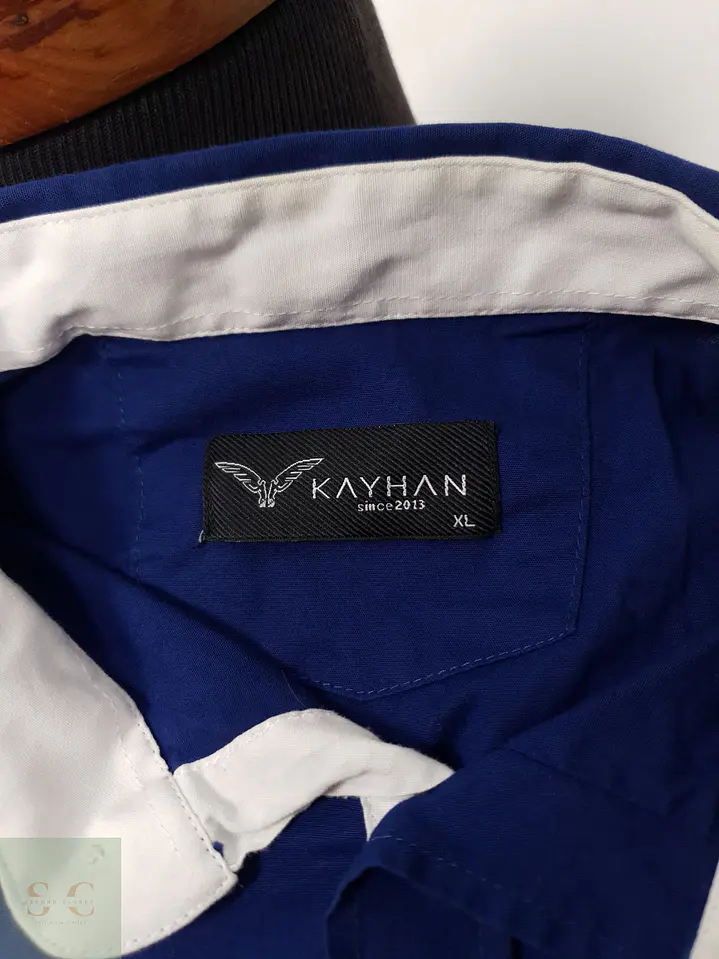 Camisa Hombre Vintage Azul Liso Talla XL 2