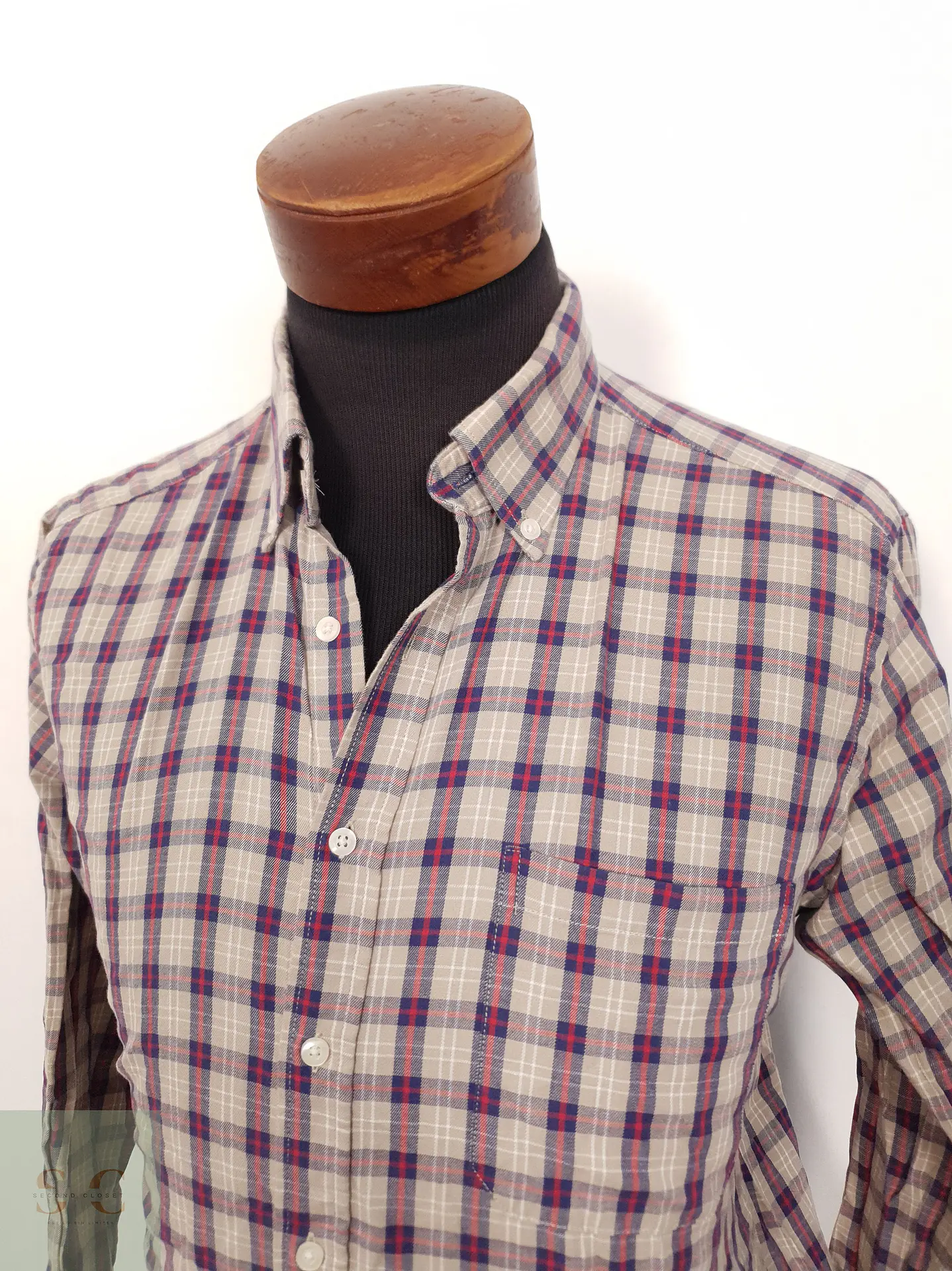 Camisa Hombre Canda Rojo Beige Azul Cuadros Talla M 2