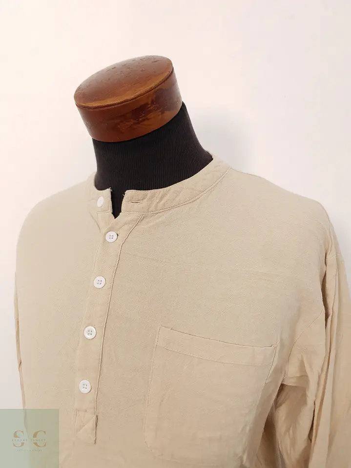 Camisa Hombre Vintage Beige Liso Talla XXL 2