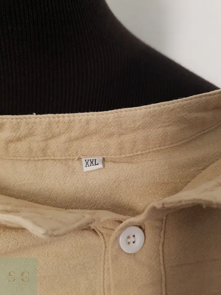 Camisa Hombre Vintage Beige Liso Talla XXL 3