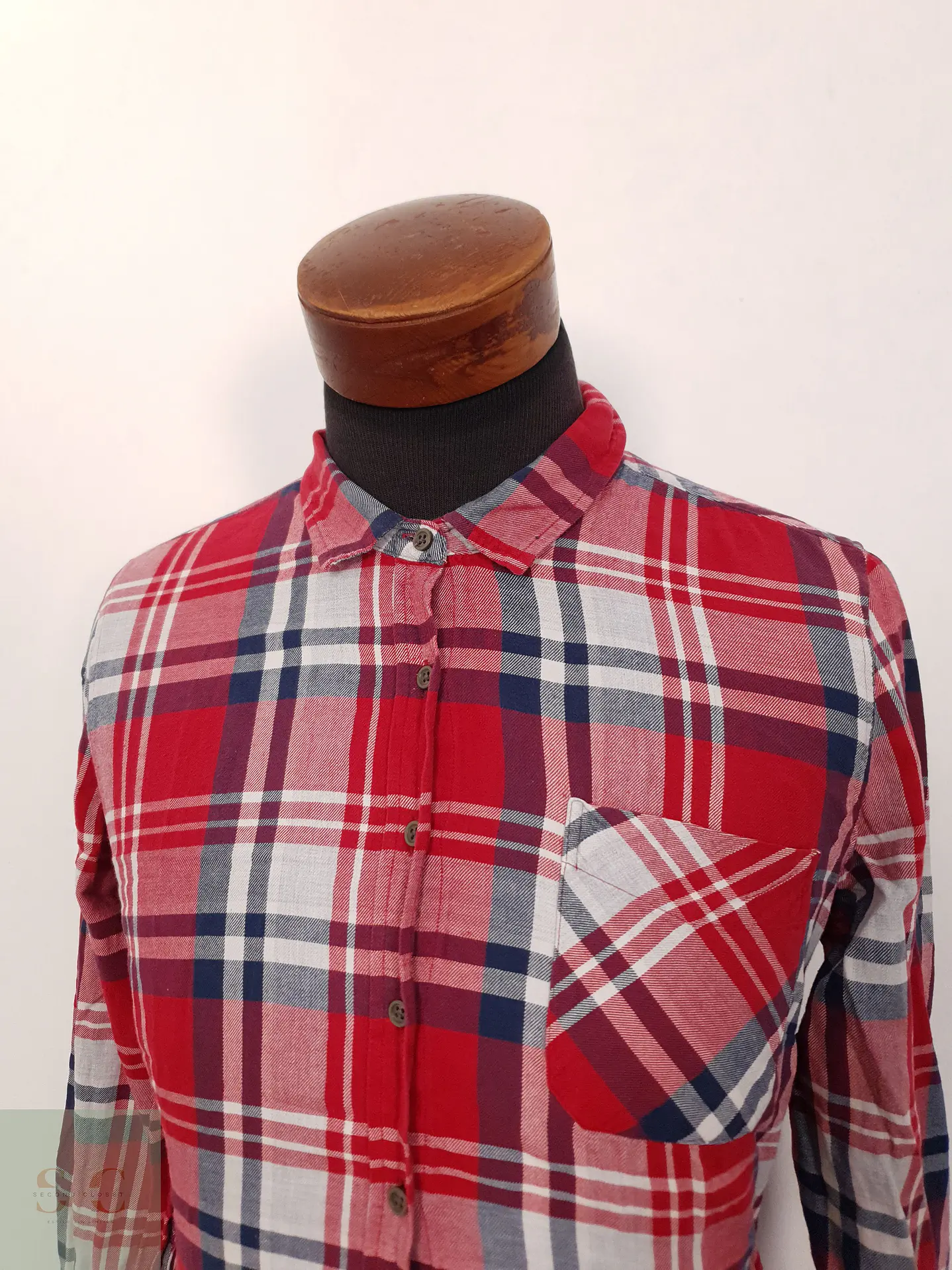 Camisa Hombre Vintage Rojo Azul Cuadros Talla M 2