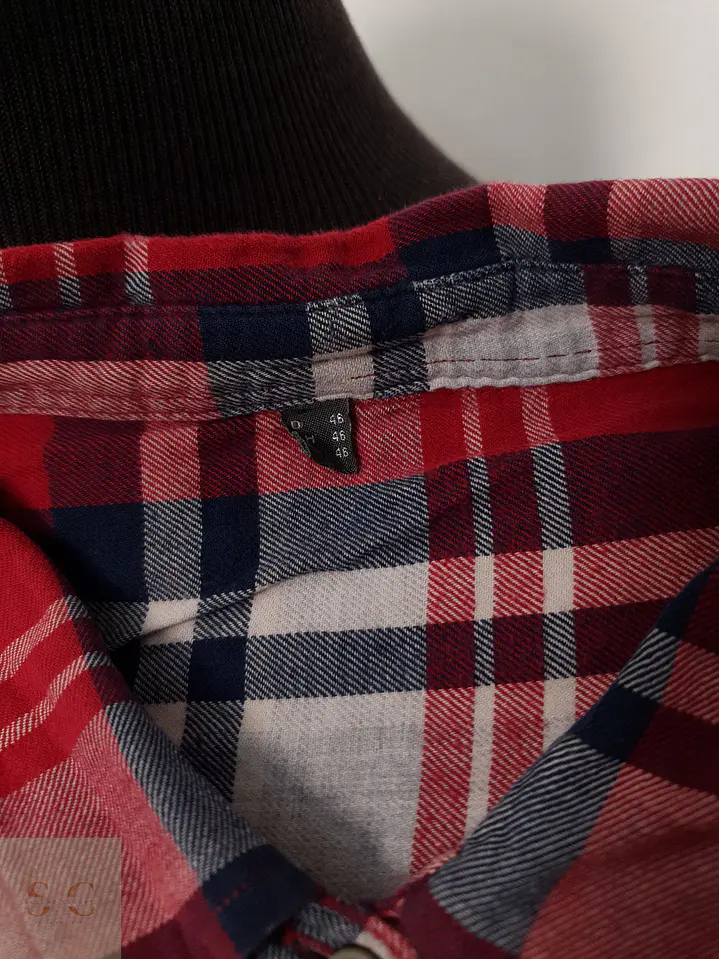 Camisa Hombre Vintage Rojo Azul Cuadros Talla M 3